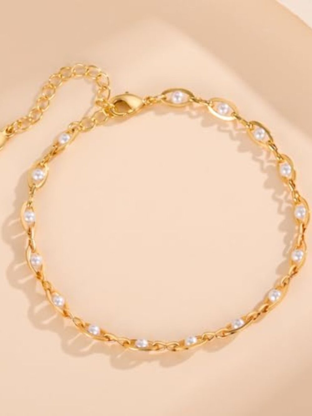 Gold Pearl Bracelet for‎ Women, 18K Gold Plated Dainty Pearls
